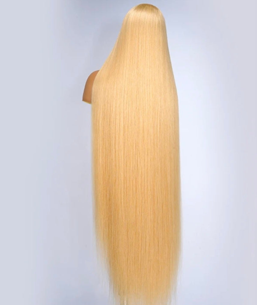 Honey blonde straight human hair wig
